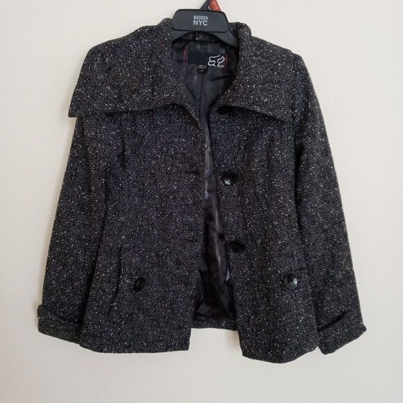 Fox Racing Tweed Textured Pea Coat Grey XS - Picture 5 of 11